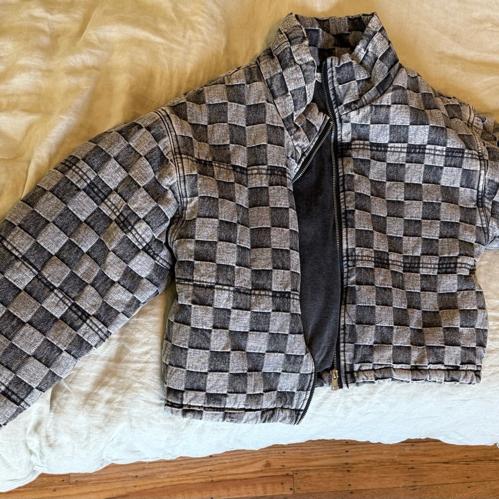 12th Tribe Kids Checkered Puffer Jacket - Black and White